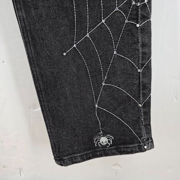Vtg Quacker Factory Jeans Women’s Sz 10 Black Halloween Embroidered Spider Webs - Picture 3 of 13